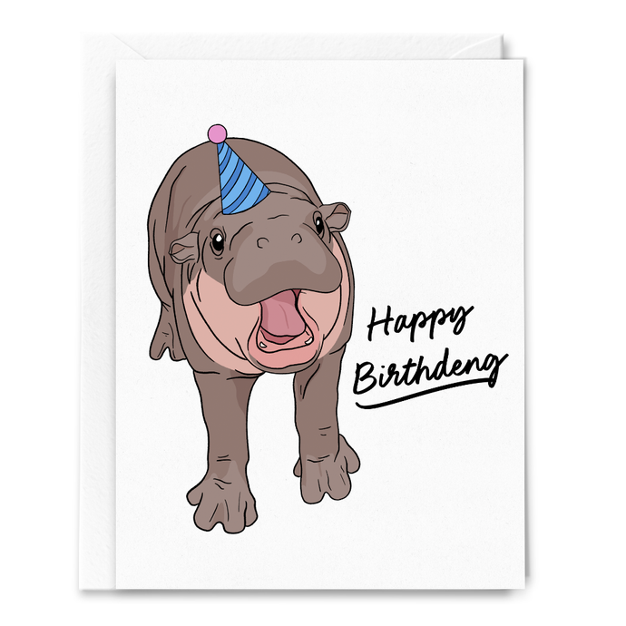 Happy Birthdeng Moo Deng Hippo Card