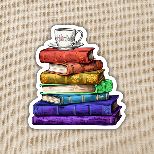 Vintage Rainbow Book Stack Sticker