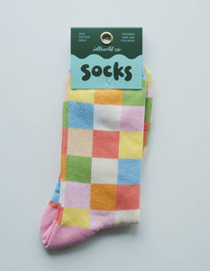 Rainbow Check 100% Cotton Women's Crew Socks