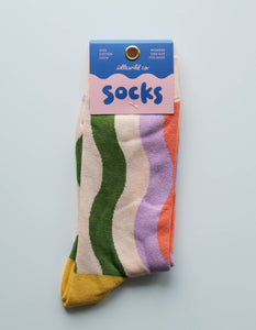 Rainbow Waves 100% Cotton Women's Crew Socks