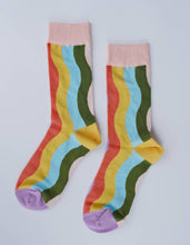 Rainbow Waves 100% Cotton Women's Crew Socks