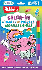 Color-In Stickers and Puzzles! Adorable Animals (Highlights Fun to Go) cover image