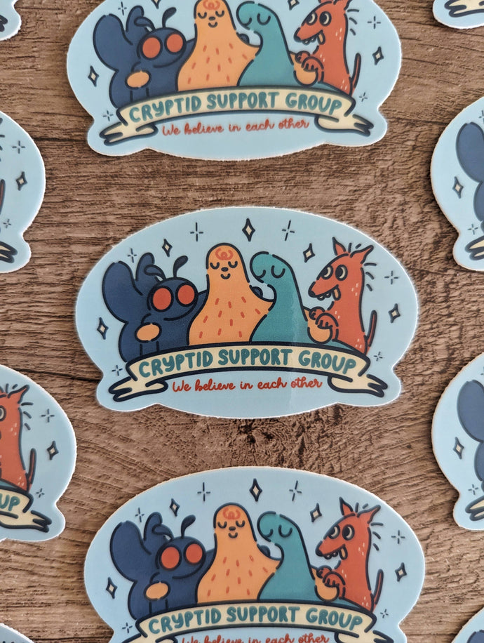 Cryptid Support Group - Cute Sasquatch Mothman Vinyl Sticker