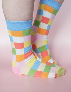 Rainbow Check 100% Cotton Women's Crew Socks