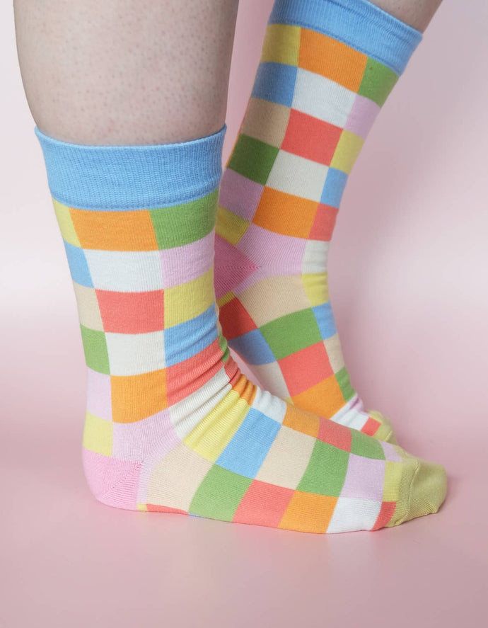 Rainbow Check 100% Cotton Women's Crew Socks