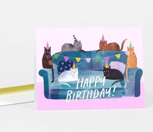 Loose Leaves Paper Goods: Happy Birthday Cat Couch Card